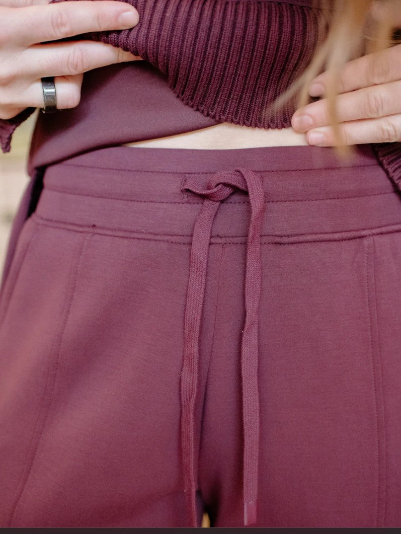 Joselle Soft Knit Sweater Rib Drawstring Pull on Jogger by RD Style in Prune