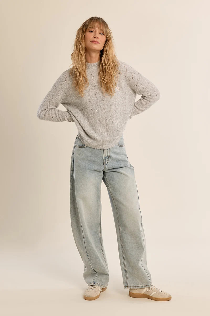 Openwork Knit Sweater by Molly Bracken in Silvery Grey