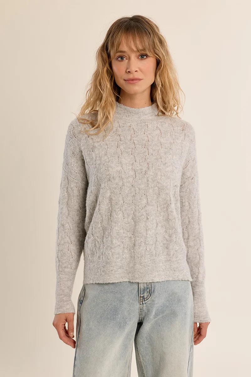 Openwork Knit Sweater by Molly Bracken in Silvery Grey