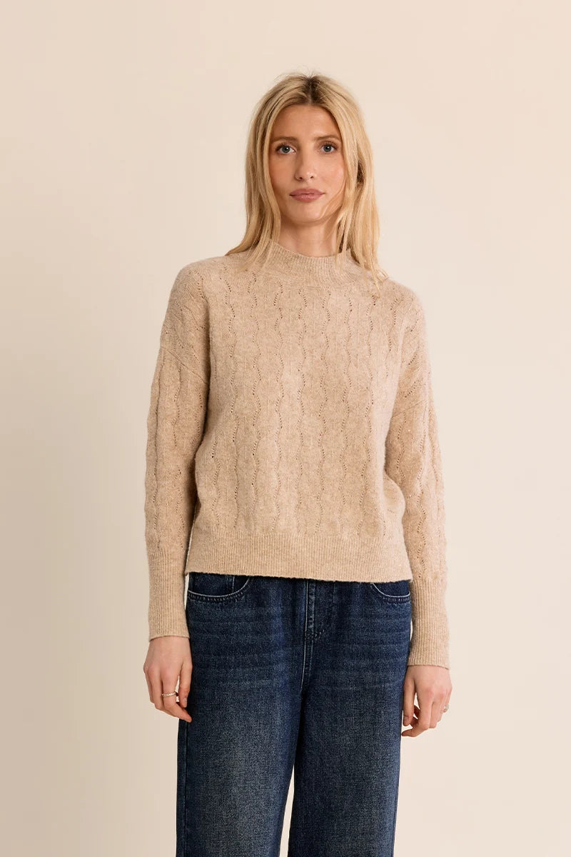 Openwork Knit Sweater by Molly Bracken in Golden Beige