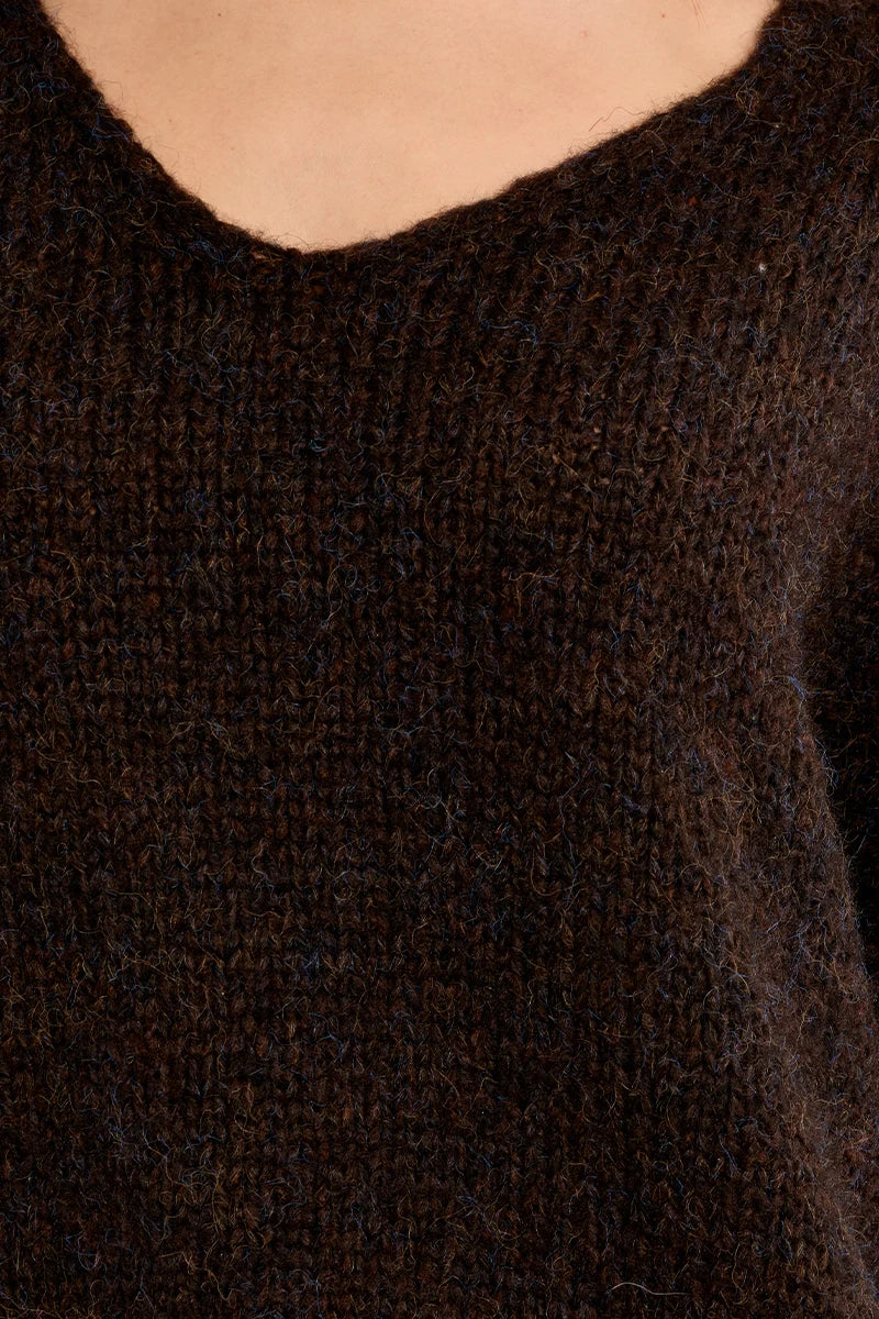 Knitted V-Neck Sweater by Molly Bracken in Chocolate