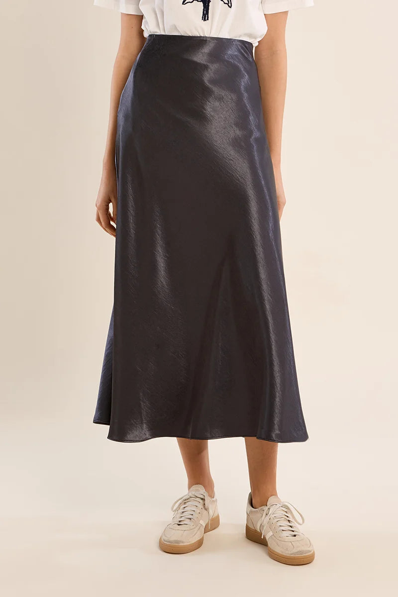 Satin High Waisted Skirt by Molly Bracken in Gun Metal