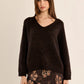 Knitted V-Neck Sweater by Molly Bracken in Chocolate
