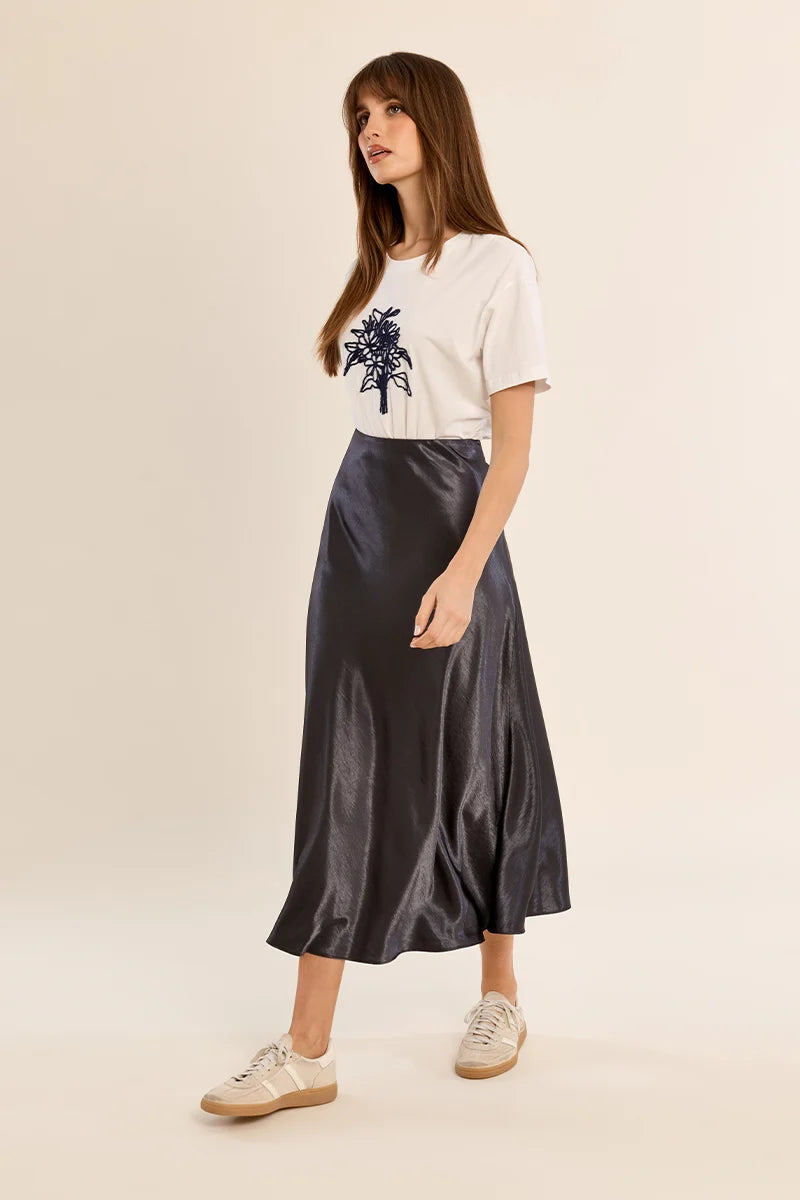 Satin High Waisted Skirt by Molly Bracken in Gun Metal