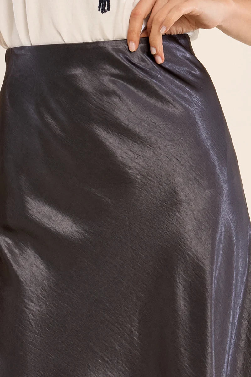 Satin High Waisted Skirt by Molly Bracken in Gun Metal