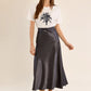 Satin High Waisted Skirt by Molly Bracken in Gun Metal