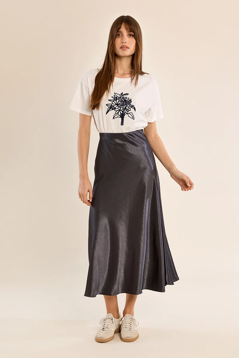 Satin High Waisted Skirt by Molly Bracken in Gun Metal