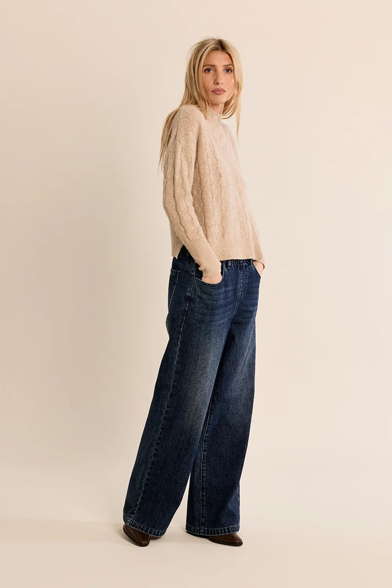 Openwork Knit Sweater by Molly Bracken in Golden Beige