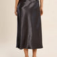 Satin High Waisted Skirt by Molly Bracken in Gun Metal