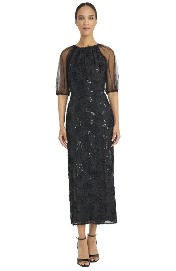 Puff Sleeved Midi Dress by Maggy London in Black