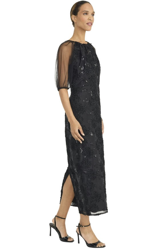 Puff Sleeved Midi Dress by Maggy London in Black