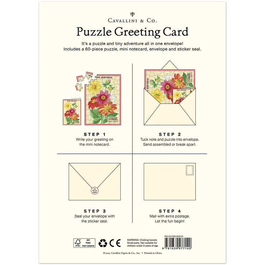 Happy Birthday Language of Flowers Puzzle Greeting Card by Cavillini Papers & Co