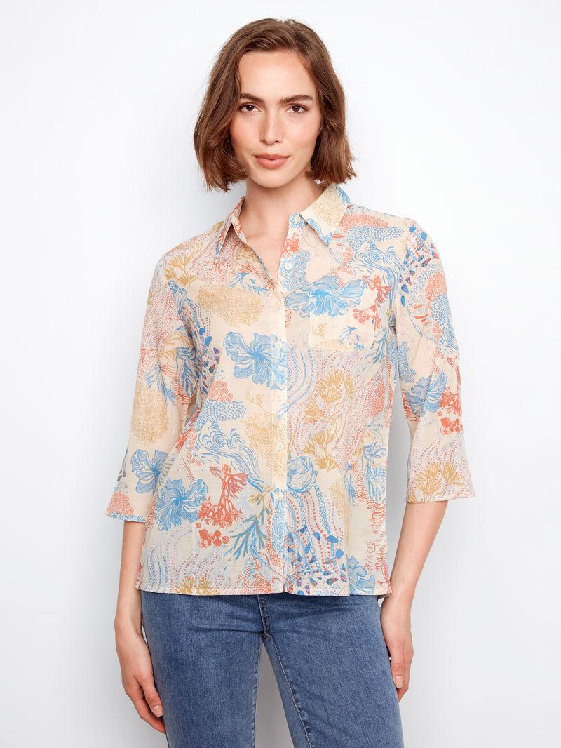 Printed Viscose Button Up Blouse by Charlie B in Coraline