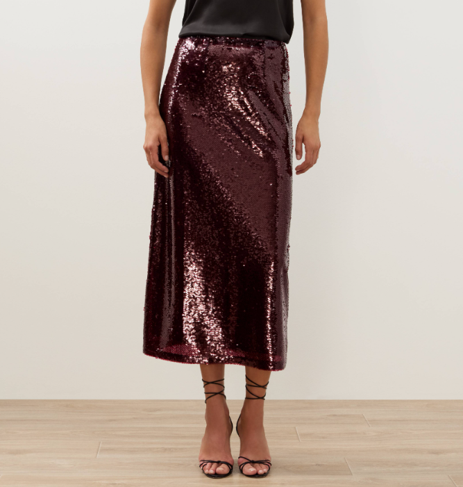 Classic Sequin Midi Skirt by Johnny Was in Red