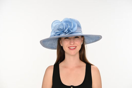 Single Rose Hat by Christine A. Moore Millinery in Light Blue