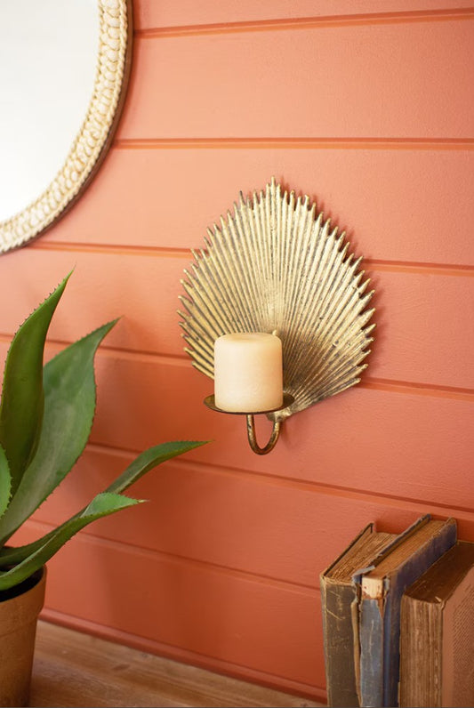 Antique Brass Palm Leaf Candle Sconce by Kalalou