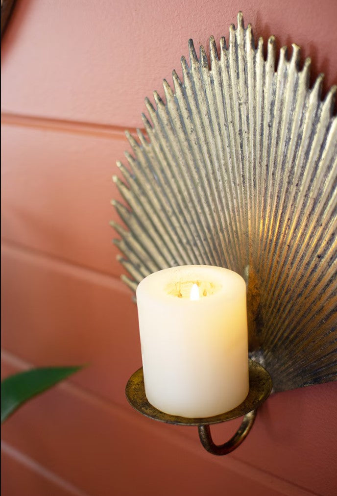 Antique Brass Palm Leaf Candle Sconce by Kalalou