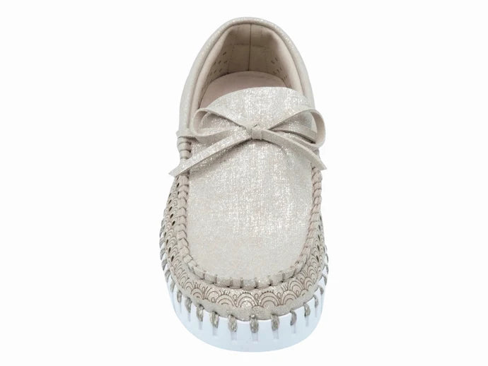 Tulip Loafer w/Laces by Ilse Jacobsen in Silver Metallic