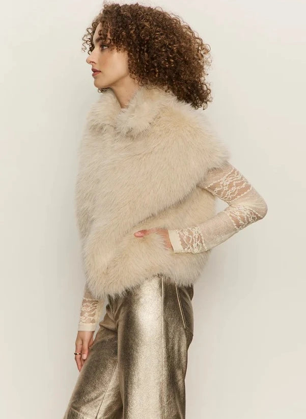 Silky Fur Vest by Sanctuary in Almond Cream