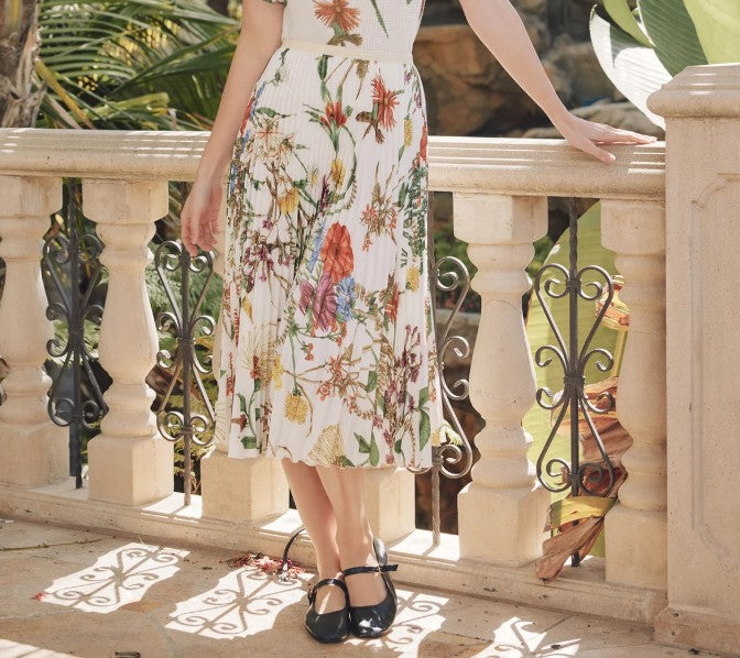 Jasmine Blossom Pleated Skirt by Wild Cosmos in Ivory Mix