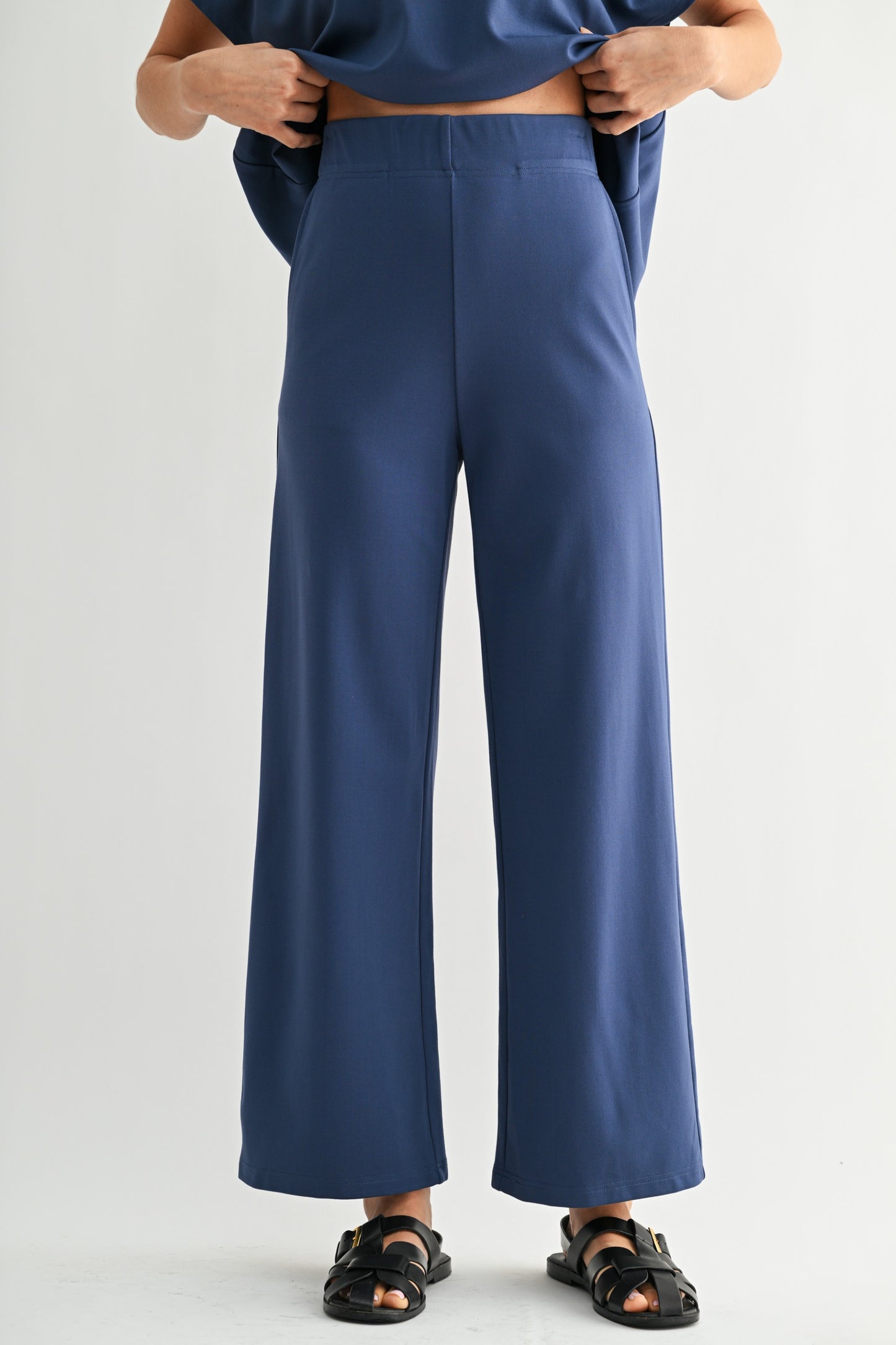 Wide Leg Ponte Jersey Knit Pants by Fun2Fun in Slate