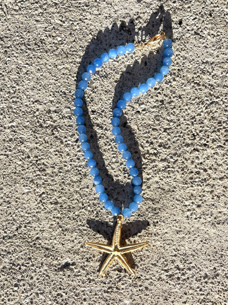 Gemstone Beaded Necklace with Starfish Pendant by Virtue Jewelry Design