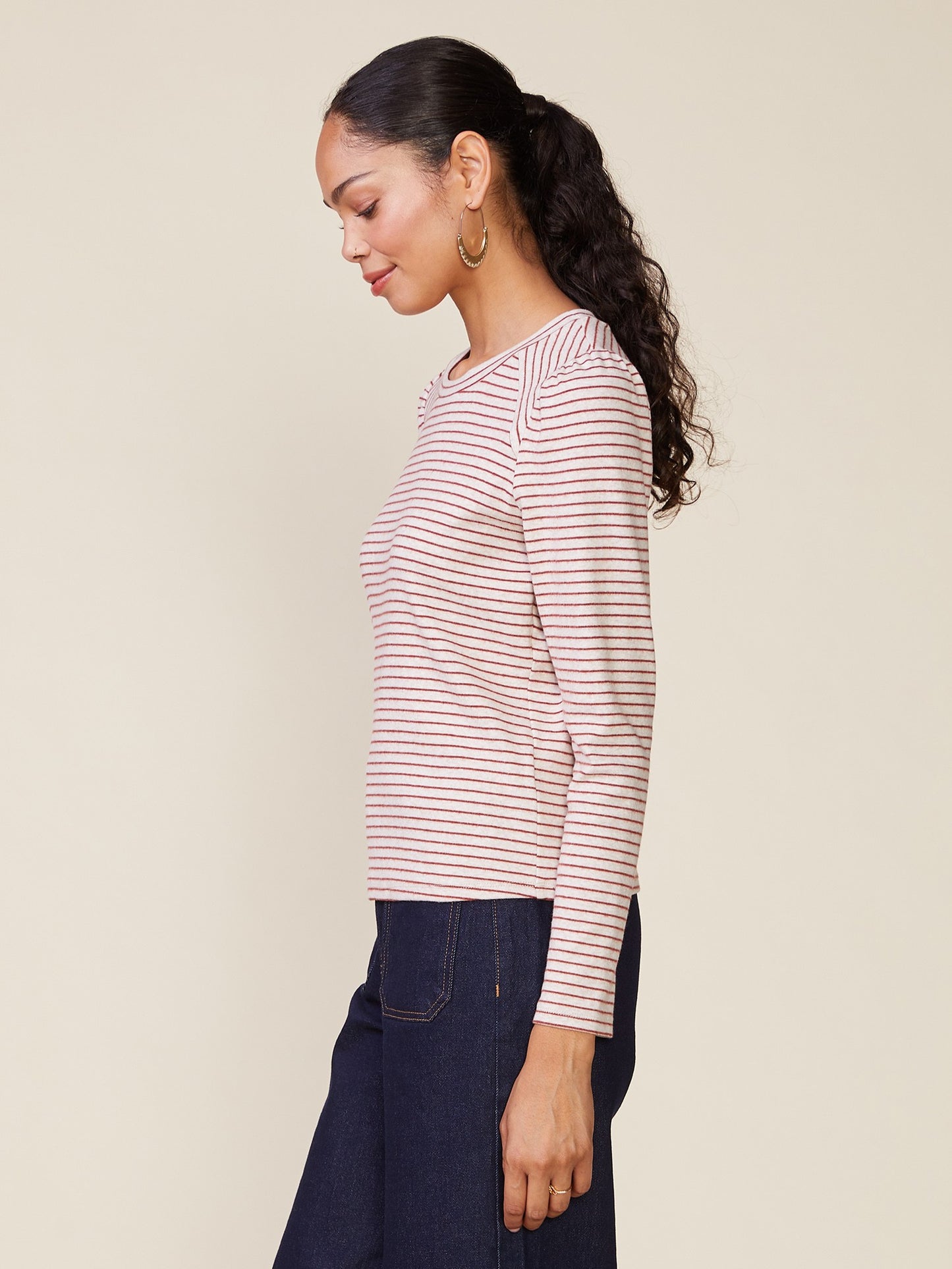 Long Sleeve Tee by ANTHEM the label in Oatmeal/Stripe