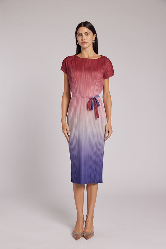 Valentina Ombre Plisse Dress by Wild Cosmos in Sunset Multi