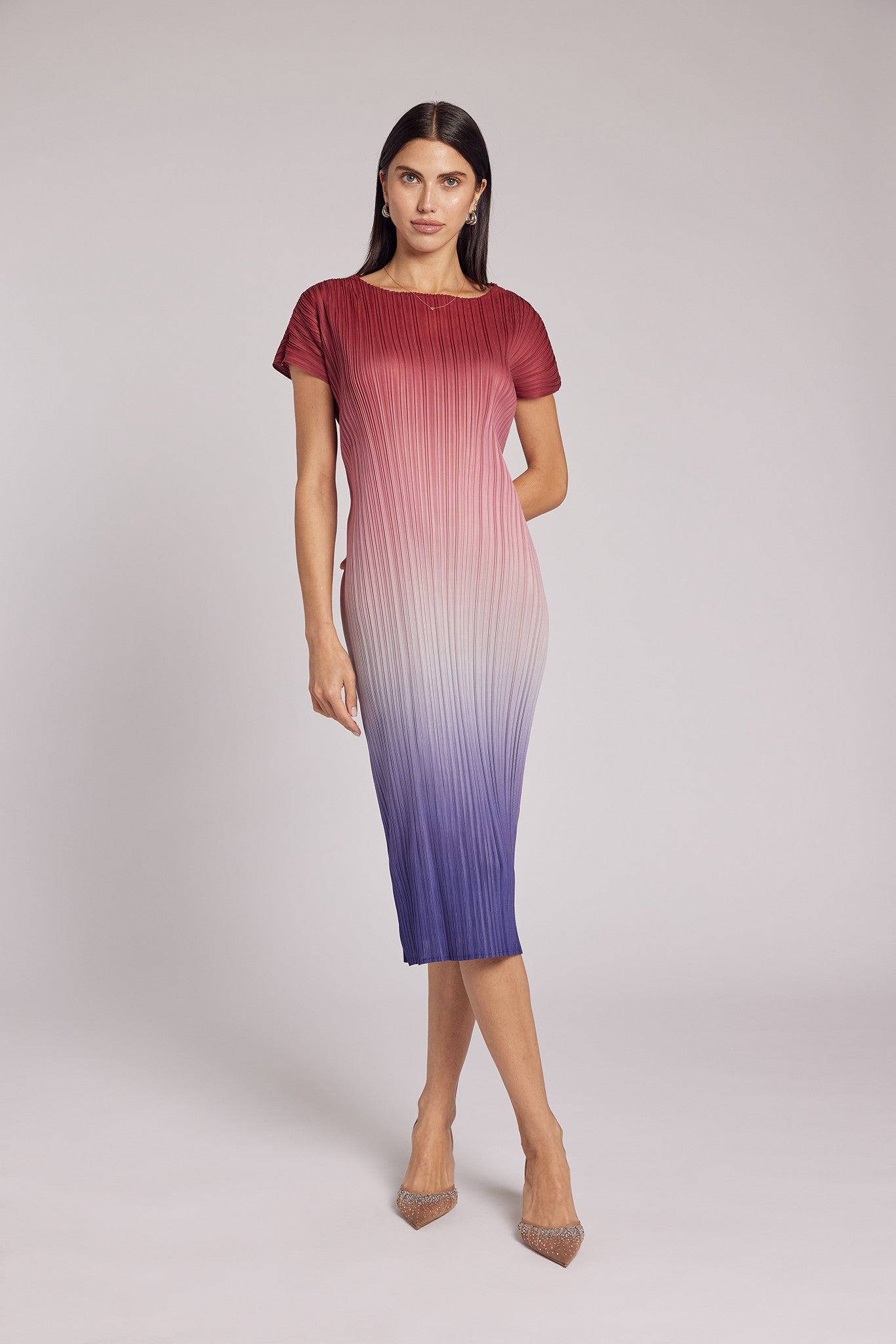 Valentina Ombre Plisse Dress by Wild Cosmos in Sunset Multi