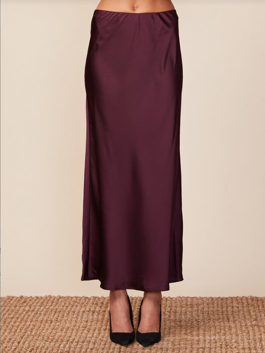 Sunset Satin Bias Skirt by ANTHEM the label in Wine