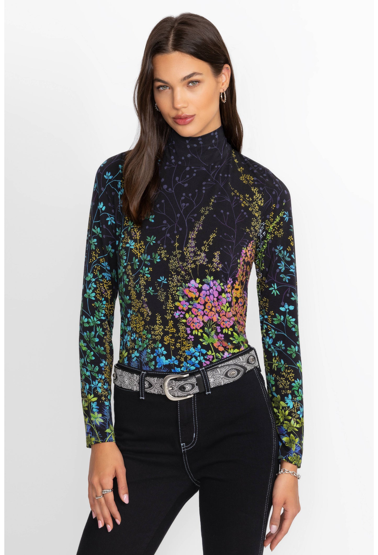 The Jaine Favorite Button Back Mock Neck by Johnny Was in Magic Garden