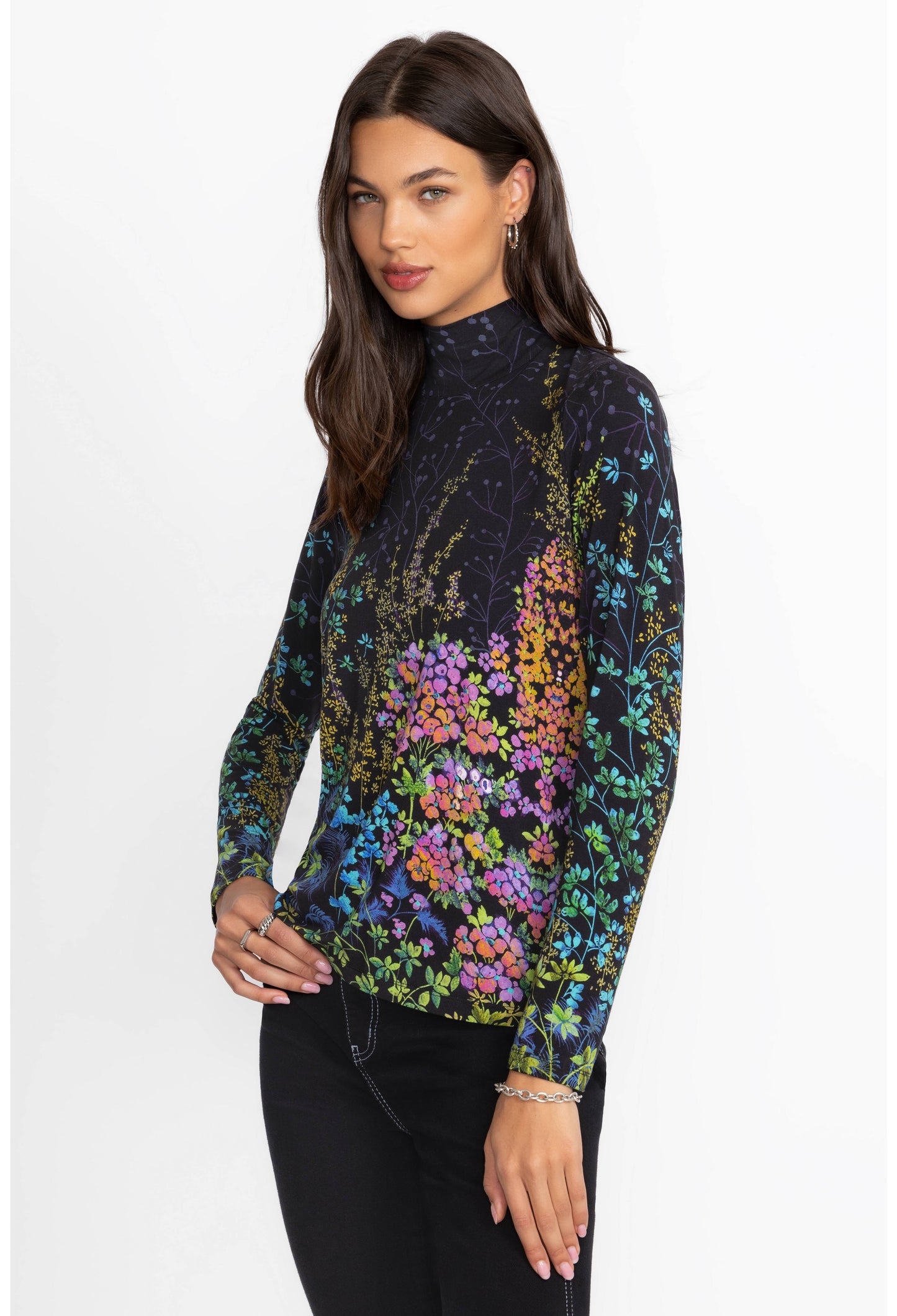 The Jaine Favorite Button Back Mock Neck by Johnny Was in Magic Garden