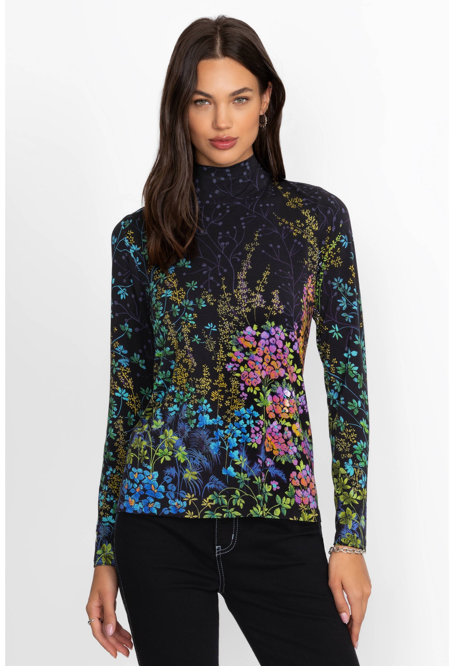 The Jaine Favorite Button Back Mock Neck by Johnny Was in Magic Garden