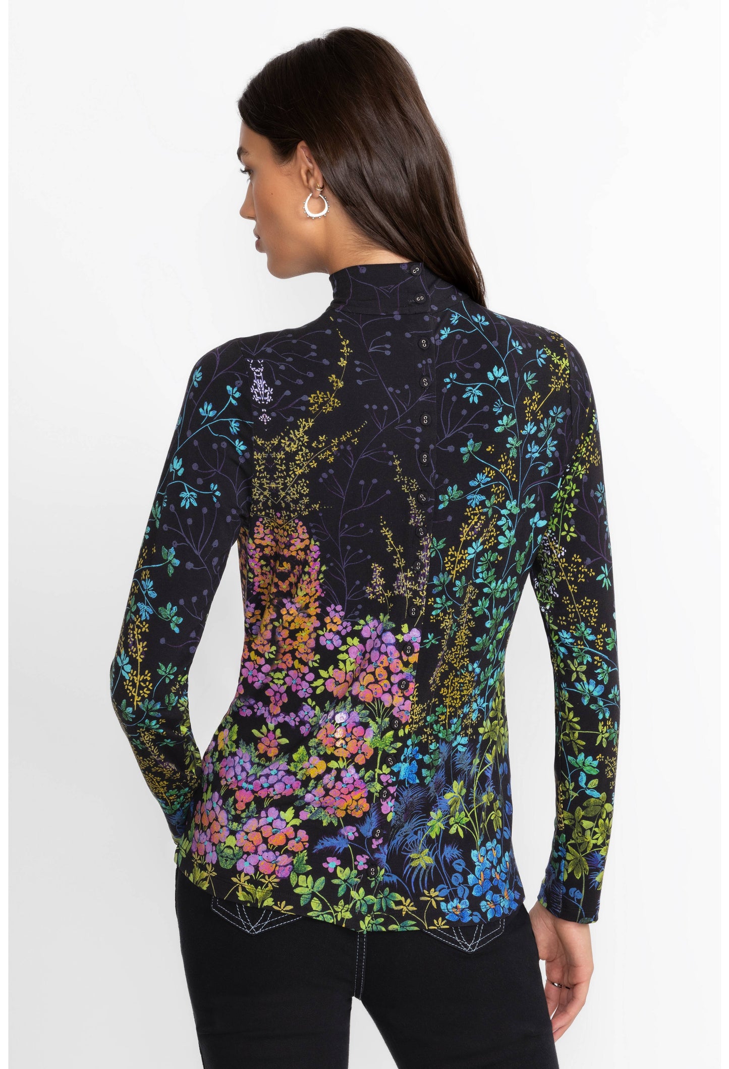 The Jaine Favorite Button Back Mock Neck by Johnny Was in Magic Garden