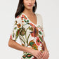 The Janie Favorite Fitted V-Neck Elbow Sleeve Tee by Johnny Was in Valley of the Fleurs White