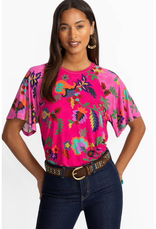 The Janie Favorite Flutter Raglan Sleeve Top by Johnny Was in Hot Verney