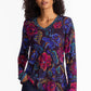 The Janie Favorite Long Sleeve V-Neck Swing Tee by Johnny Was in Aphaia
