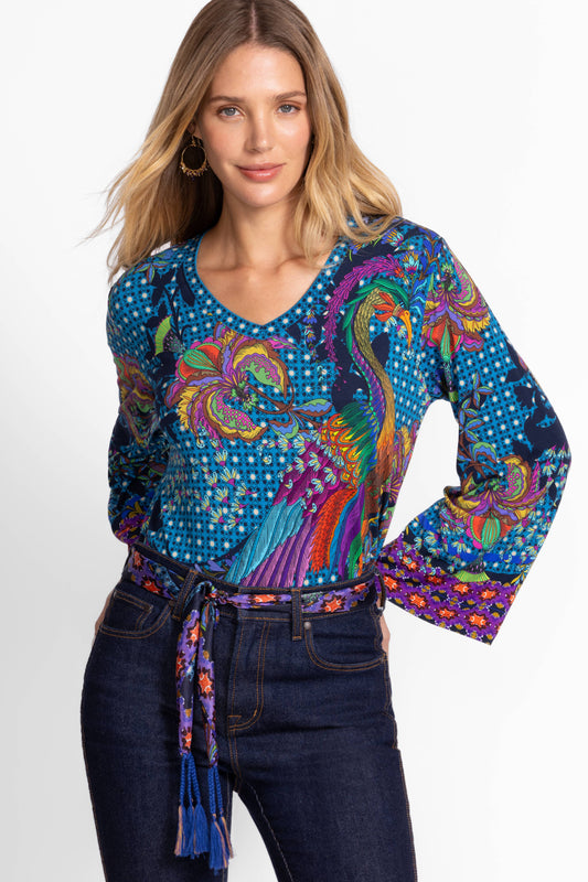 The Janie Favorite V-Neck Kimono Sleeve Tee by Johnny Was in Thalassa