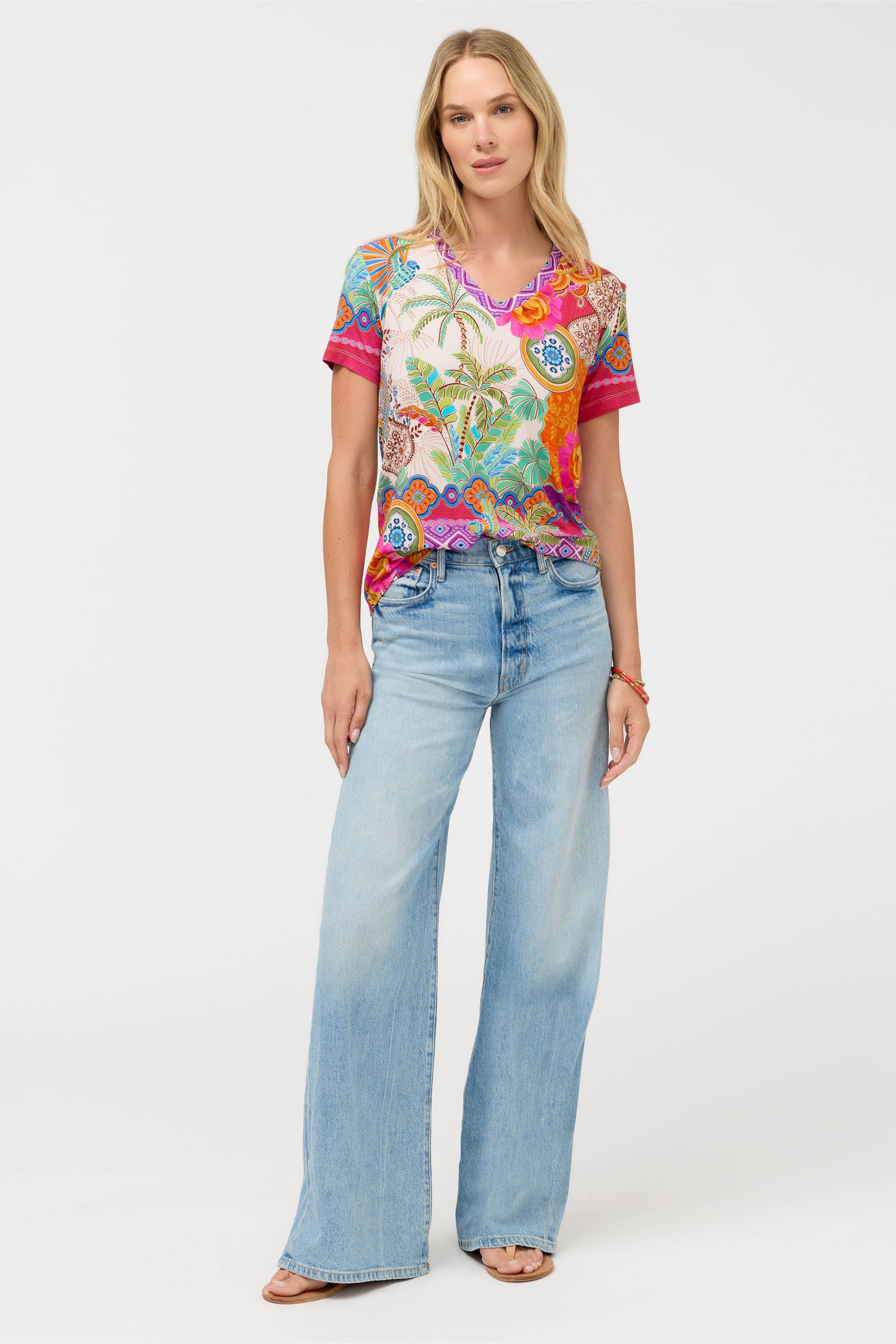 The Janie Favorite Short Sleeve V-Neck Swing Tee by Johnny Was in Avelar