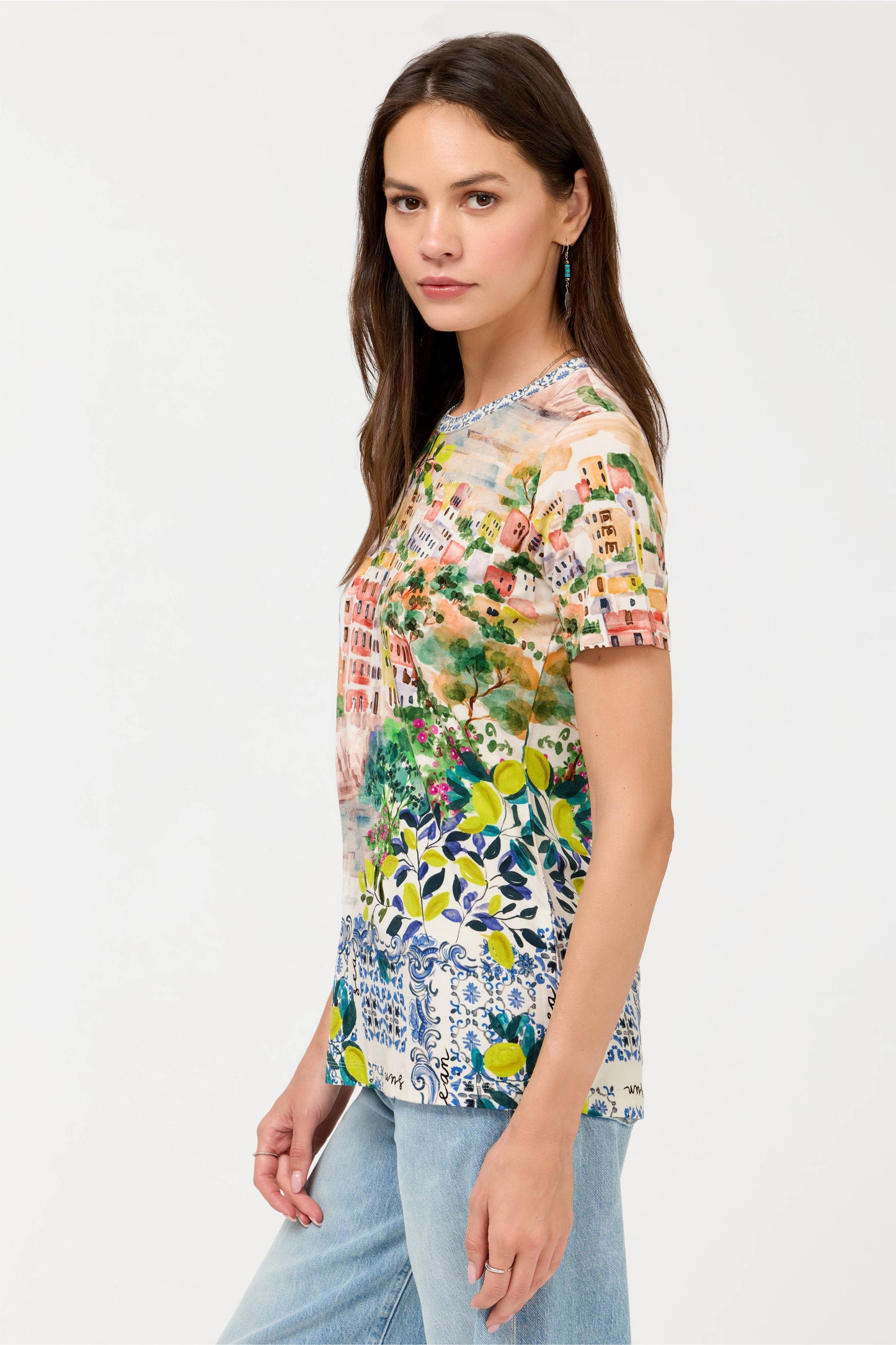 The Janie Favorite Short Sleeve Crew Neck Tee by Johnny Was in Olympe Scarf