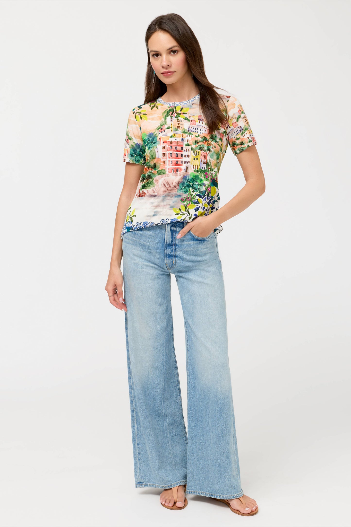 The Janie Favorite Short Sleeve Crew Neck Tee by Johnny Was in Olympe Scarf