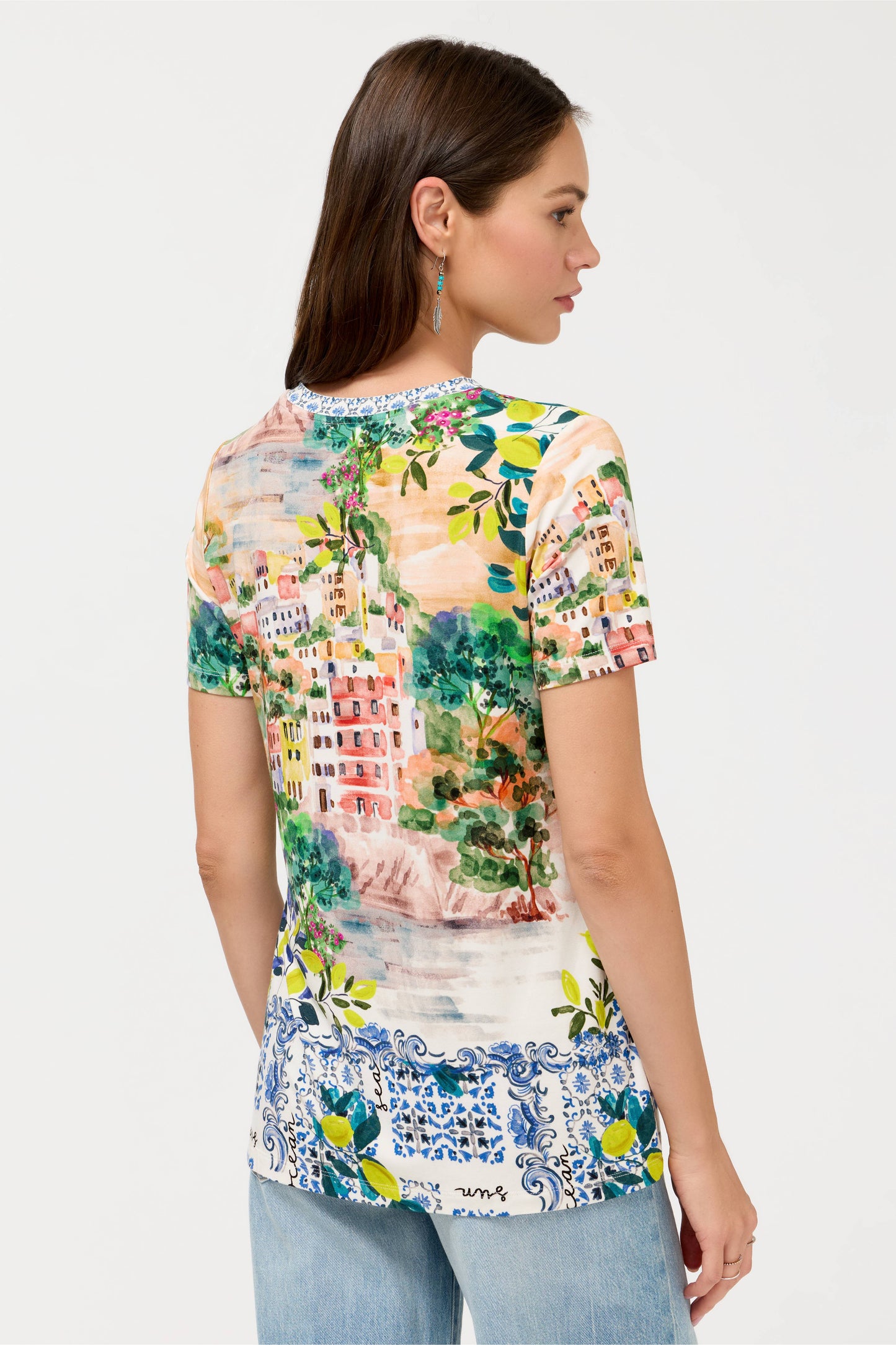 The Janie Favorite Short Sleeve Crew Neck Tee by Johnny Was in Olympe Scarf