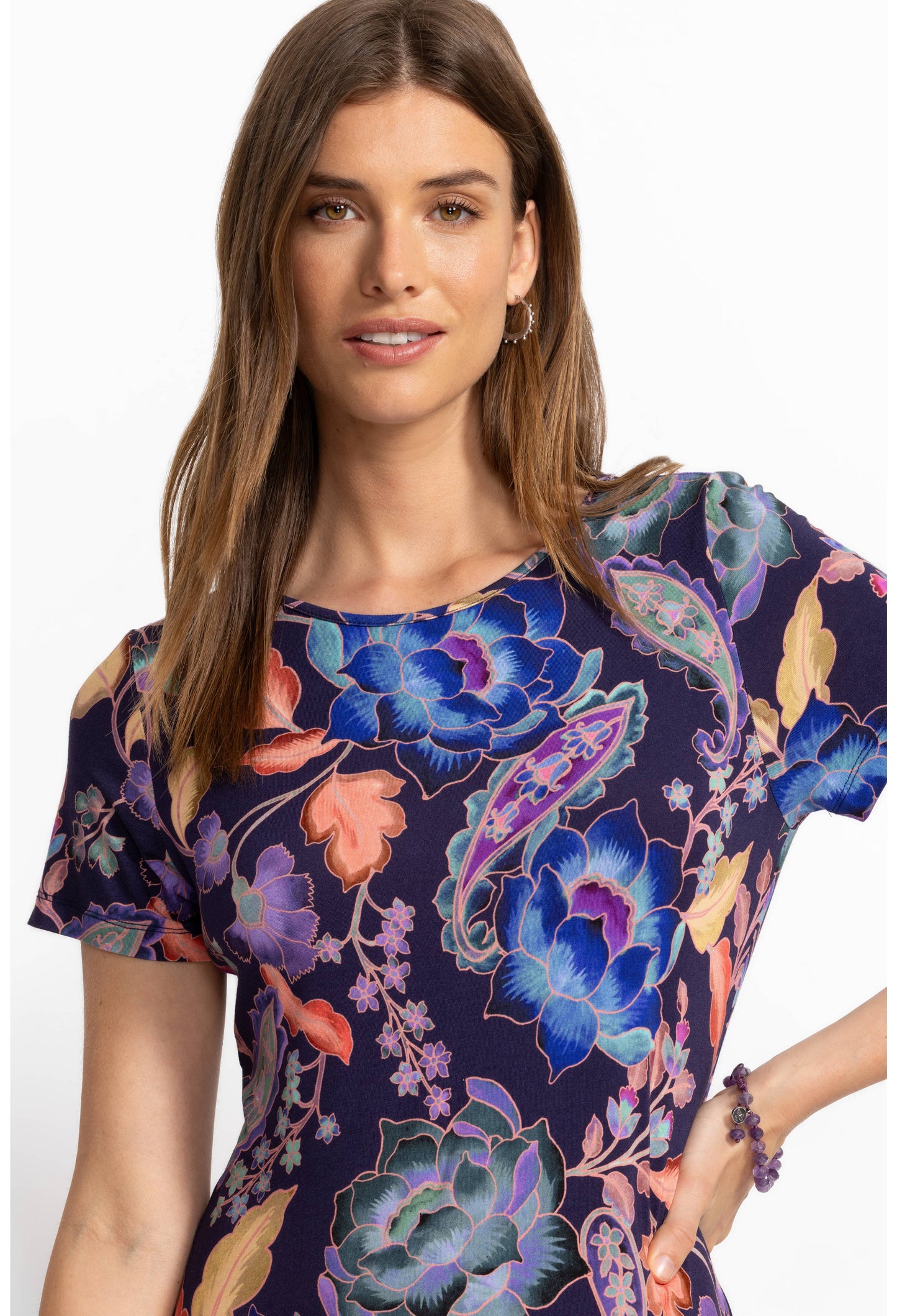 The Janie Favorite Boatneck Cap Sleeve Dress by Johnny Was in Stevie's Garden