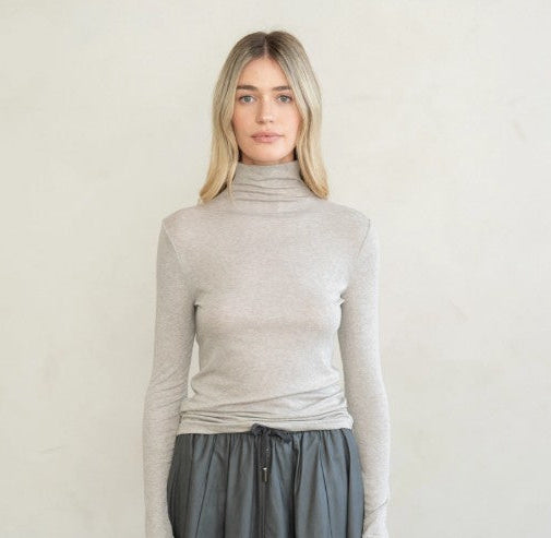 Slim Fit Turtleneck Top by elle grey in Taupe