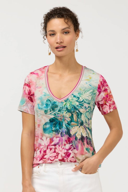 The Janie Favorite Short Sleeve V-Neck Tee by Johnny Was in Thousand Petals