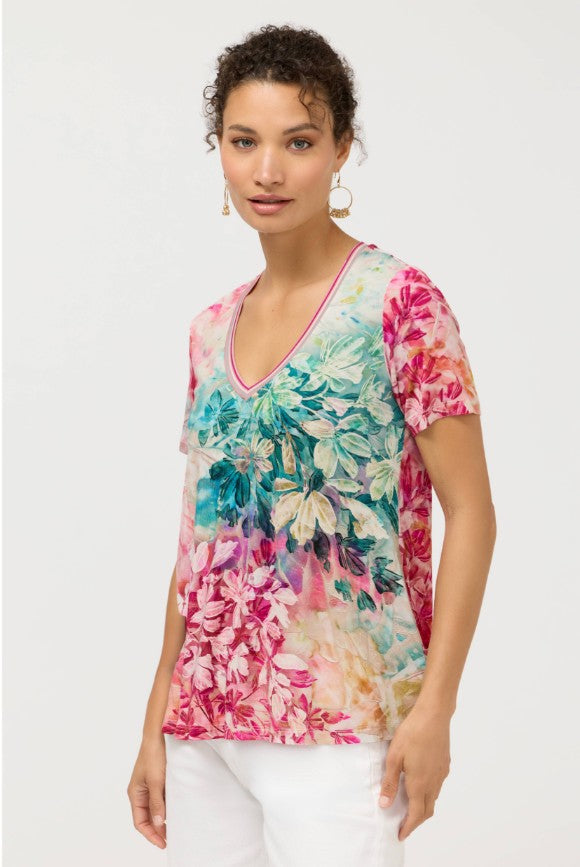 The Janie Favorite Short Sleeve V-Neck Tee by Johnny Was in Thousand Petals