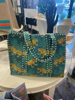 Medium Quilted Tote Bags by Queens Designs in Teal Tiger