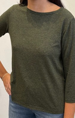 3/4 Sleeve Boat Neck Top by Cut Loose in Frog