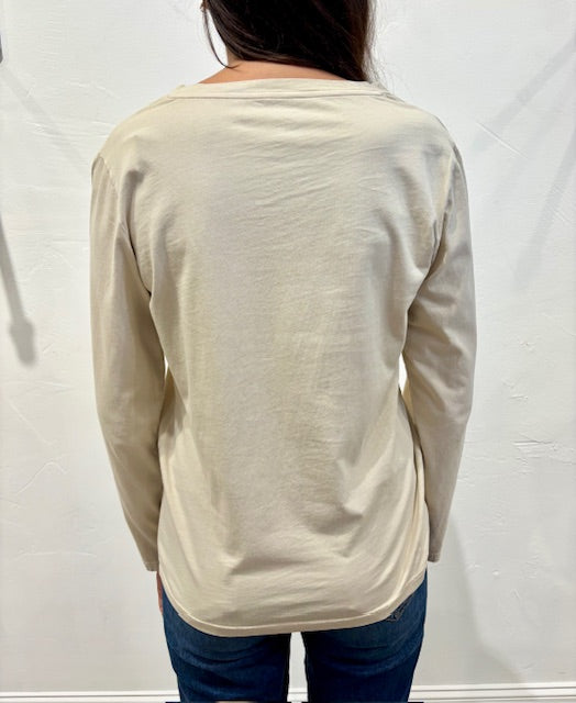 Long Sleeve V Neck Tee by Pure Amici in Latte