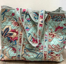 Medium Quilted Tote Bags by Queens Designs in Seafoam Floral